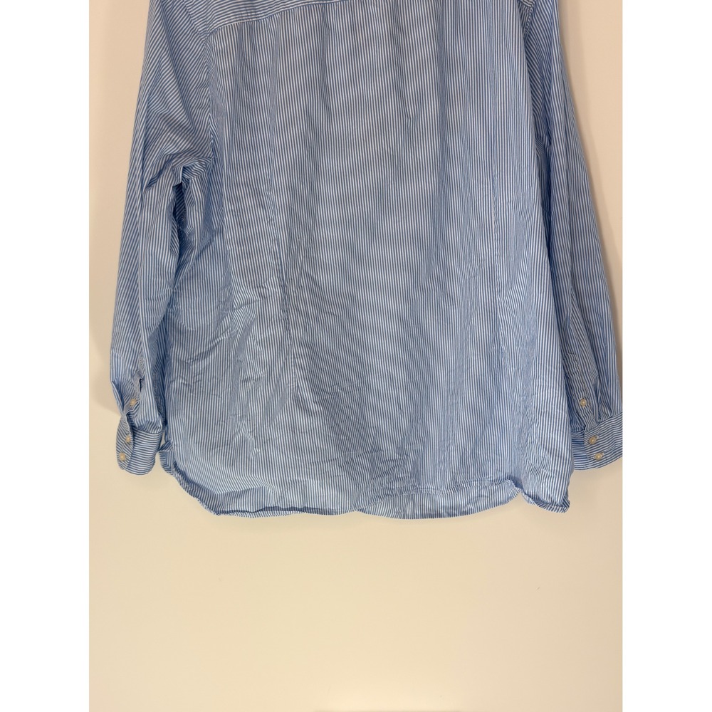 Talbots Woman Striped Button Down Blouse Shirt Floral Embroidered Blue White 3X - Picture 8 of 13